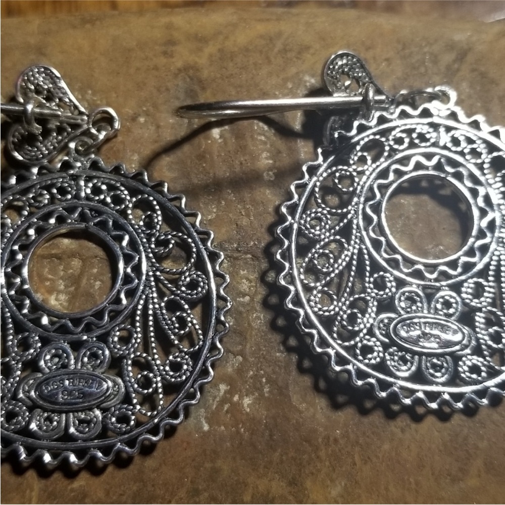 925 Sterling Large Round Filigree Earrings - Picture 4 of 6